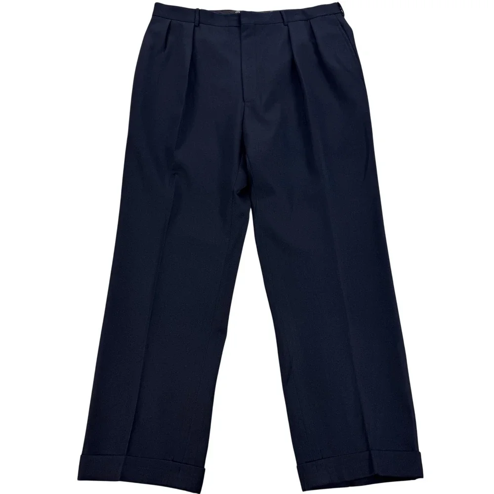 Polo Ralph Lauren Dress Pants Mens 36x30 Blue Wool Pleated Cuffed Classic Italy